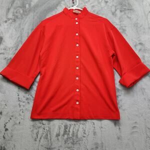 Vintage 70s Lee Mar Pageantry‎ Knit Half Sleeve Jacket Top Size 12 Red Stretch